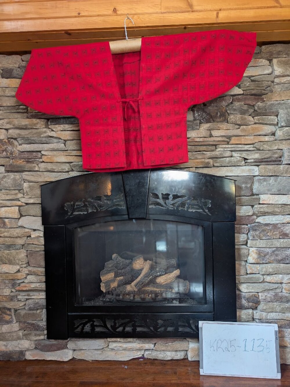 Kimono Overcoat - Red wool harori with square patterns modern sleeve